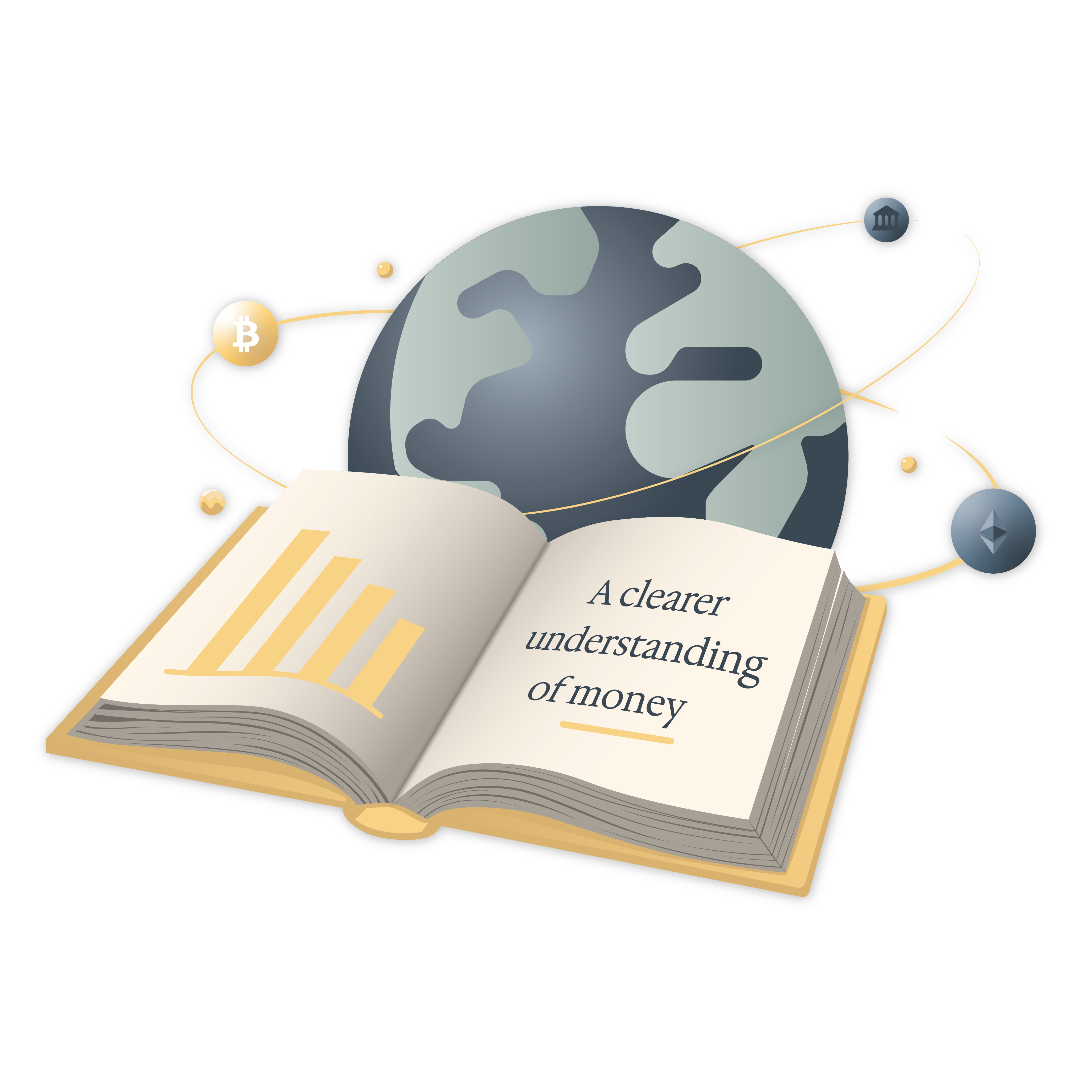 An open book in front of a globe representing a clearer understanding of money