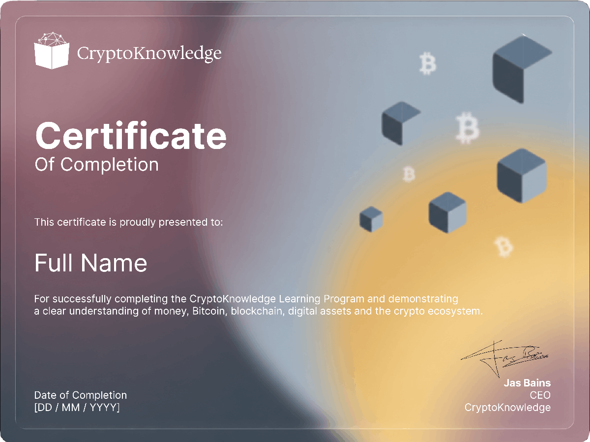 CryptoKnowledge Certificate of Completion